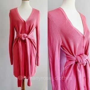 TOME NYC Pink Ribbed Merino Wool Color Block Cardigan Sweater Dress